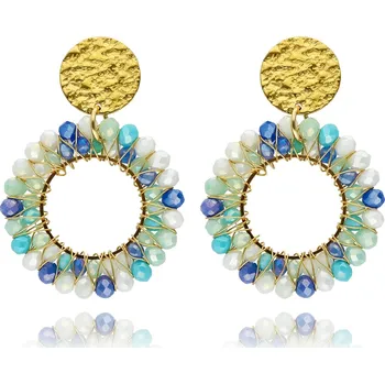 Náušnice Yvon Letní kruhové náušnice MADERA s fasetovaným sklem v modro-zelených tónech