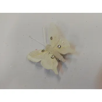 Závěsná dekorace na klip motýl 5cm - bílý s kamínky