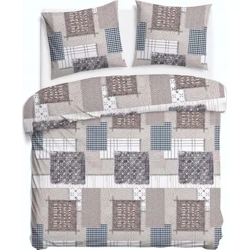 Povlečení Povlečení 180x200 cm, flanelové, bavlněné, s chloupkem, patchworkový vzor béžová