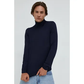 Pánský svetr Vlněný svetr BOSS Musso-P pánský, tmavomodrá barva, s golfem, 50468262 59X, vel. XXL