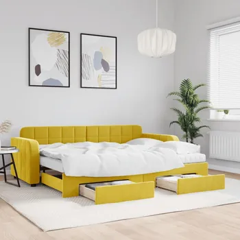 Postel zahrada-XL Válenda s přistýlkou a zásuvkami žlutá 80 x 200 cm samet 3196999