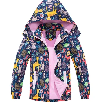 Dívčí bunda Dívčí podzimní bunda, zateplená - KUGO B2989, tmavě modrá / lesní zvířátka Barva: Modrá tmavě, Velikost: 122