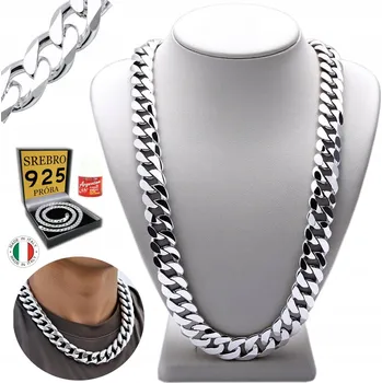 Řetízek SREBRNY ŁAŃCUSZEK Męski SREBRO 925 Pancerka 8 mm DIAMANTOVÝ PLNÝ ITALSKÝ