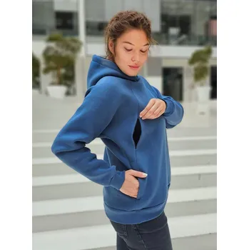 Těhotenská mikina Teplá těhotenská a kojicí mikina Warm-Mama 3v1 - modrá indigo, bavlněná Velikost: XS