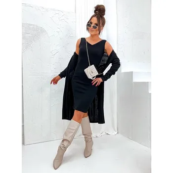 Dámské šaty Černé dámské úpletové šaty s přehozem přes oblečení (8215) odstíny černé uni velikost