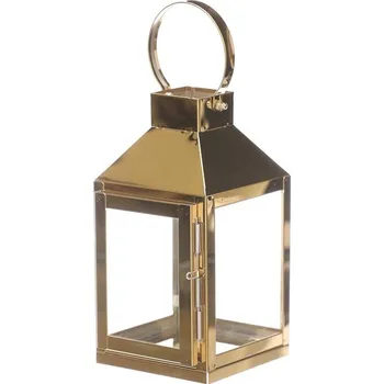 kempingová lampa Autronic Lucerna kovová - čtyřboká, malá, barva zlatá, sada 2 ks