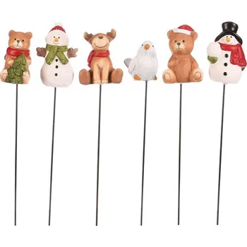Vánoční dekorace Autronic Figurky na špejli - keramika, mix 6 druhů, cena za 1 ks, sada 12 ks