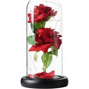 Náhrdelník Věčná růže ve skle s LED světlem