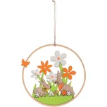 Autronic Zajíci v kruhu - dřevo, závěsná dekorace, sada 12 ks