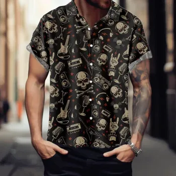 Pánská košile Havajská košile s lebkami ROCK METAL SKULL Velikost: 3XL