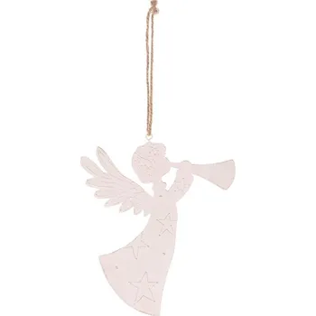 Vánoční dekorace Autronic Anděl kovový s trumpetou - závěsný, barva bílá, sada 12 ks