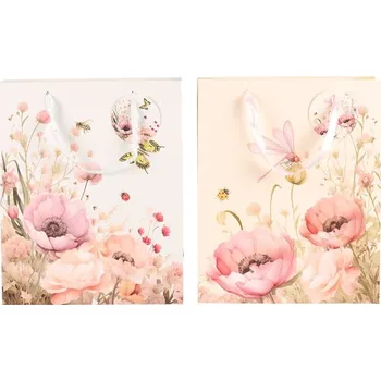 Dárková taška Autronic Taška papírová - rozkvetlá louka, mix 2 druhů, vel. M, cena za 1 ks, sada 24 ks