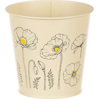 Nákupní košík Autronic Obal kovový - kulatý s kvetoucím mákem, barva žlutá, sada 6 ks