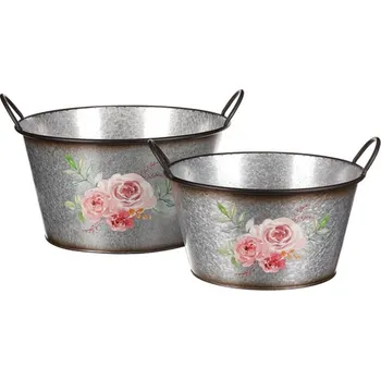 Nákupní košík Autronic Kovový obal na květiny, sada 2ks. Design s růžemi.