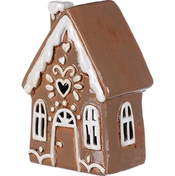 Svícen Autronic Domeček keramický - zdobený, na čajovou svíčku, hnědý, sada 2 ks