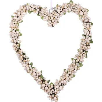 umělá květina Autronic Srdíčko z umělých bobulí - závěsná dekorace, barva krémová, sada 2 ks