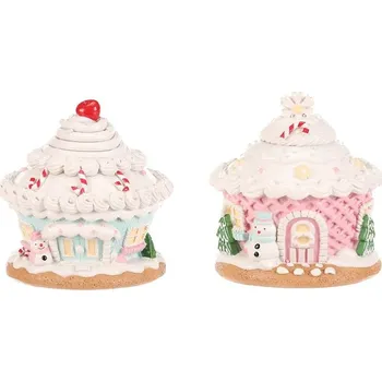 Svícen Autronic Domeček z dortíku - polyresin, LED, mix 2, cena za 1 ks, sada 4 ks