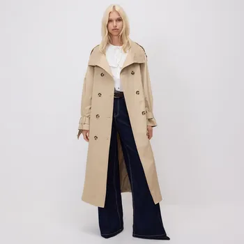 Dámský kabát Reserved - Dvouřadý trenčkotový kabát s páskem - béžová - ZR287-80X - ZR287-80X-XL