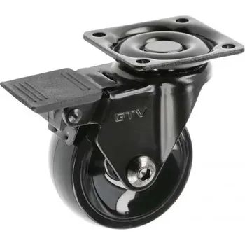 Nábytkové kování GTV Kolečko nábytkové CALIBRO, výška 64 mm, průměr 50 mm, s brzdou, plast + kov, černé