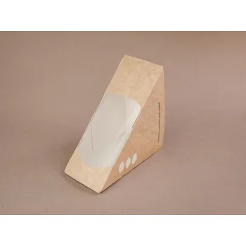 Jednorázové nádobí Bio papírový box na sendvič s PLA okýnkem hnědý 65 mm