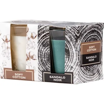 Svíčka Emocio vonná svíčka ve skle Soft Cotton & Sandalo Noir 2 ks v krabičce 52x65mm 2x45 gram 270 gram