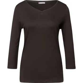 Pánské tričko 729324 - Triko s 3/4 rukávem a knoflíkovým detailem Street One - pro ženy - vel. 44 - barva: hnědá