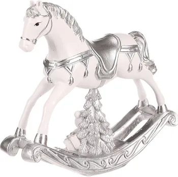 Vánoční dekorace Autronic Koník houpací - polyresinová figurka, malá, bílo-stříbrná, sada 3 ks