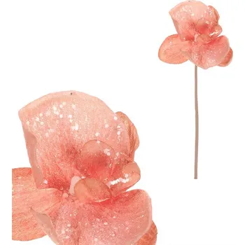 umělá květina Autronic Orchidej - umělý květ na stonku, cappuccino se třpytkami, sada 12 ks