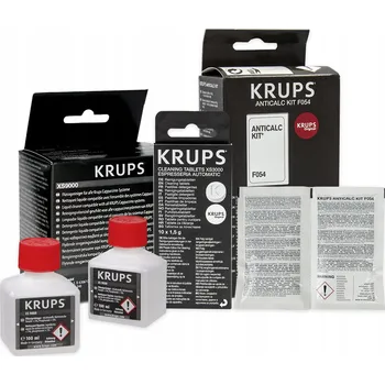Příslušenství pro přípravu kávy Sada Krups Odvápňovač F054, Tablety XS3000 10 Ks, Tekutý odvápňovač XS9000