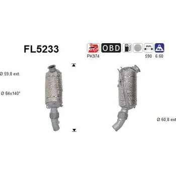Filtr pevných částic Filtr sazových částic, výfukový systém AS FL5233