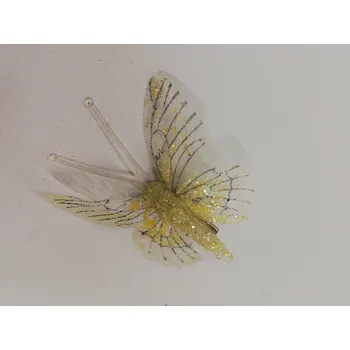 Závěsná dekorace na klip motýl 5cm - žlutý třpytkovaný