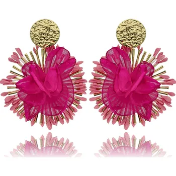 Náušnice Yvon Letní náušnice SUMMER TIME s květinovým motivem a textilními detaily - růžové