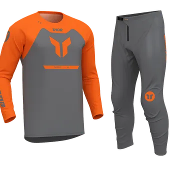 Moto dres A Dětský motokrosový komplet kalhot a dresu THOR RIDEMODE RACEWEAR MENACE barva šedá/oranžová velikost 24+M (oblečení pro malé závodníky )