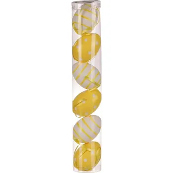 Vánoční dekorace Autronic Vajíčka plastová - barva žluto-bílá, cena za balení (6 ks), sada 6 ks