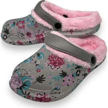 Dámské pantofle Fashion Dámské šedé zateplené gumové nazouváky 01 Barva: Šedá, Velikost: 37