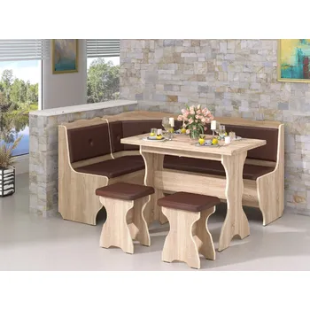 Jídelní set Max-i Jídelní rohový set BRITANI dub sonoma / koženka hnědá