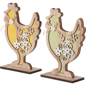 Velikonoční dekorace Autronic Kohout - dřevěná velikonoční dekorace, mix 2 barev, cena za 1 ks, sada 4 ks