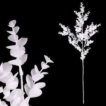 umělá květina Autronic Eukalyptus - umělá větev, bílá se třpytkami, sada 6 ks