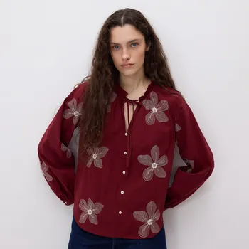 Dámská halenka Reserved - Bavlněná halenka s květinovým potiskem - hnědá - 413HN-83X - 413HN-83X-XL