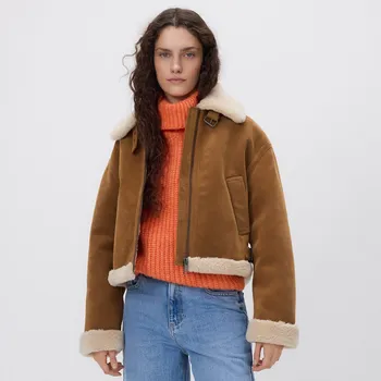 Reserved - Bunda s kožešinou - zlatavá hnědá - 692HD-82X - 692HD-82X-XL