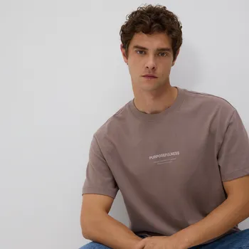 Pánské tričko Reserved - Tričko boxy s potiskem - béžová - 486EX-08X - 486EX-08X-M