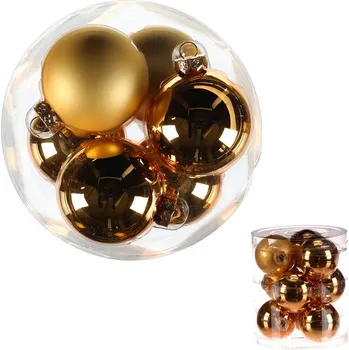Vánoční dekorace Autronic Kulaté skleněné ozdoby - pr. 7 cm, zlaté, cena za balení (9 ks), sada 2 ks