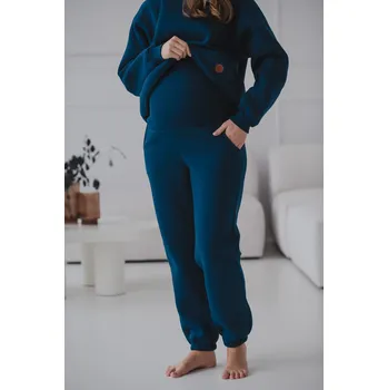 Zateplené těhotenské tepláky Motherhood - modré Poseidon, bavlna Velikost: M