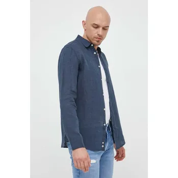 Pánská košile Plátěná košile United Colors of Benetton tmavomodrá barva, regular, s klasickým límcem 5BKU5QJG8.904 59X, vel. XL