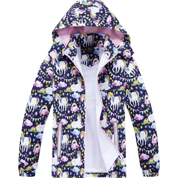 Dívčí bunda Dívčí jarní, podzimní bunda - KUGO B2872, tmavě modrá / jednorožci Barva: Modrá tmavě, Velikost: 146