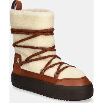 Dámská zimní obuv Sněhule Tommy Hilfiger LACE-UP FAUX SHEARLING SNOWBOOT FW0FW08252 hnědá 88X, EUR 36