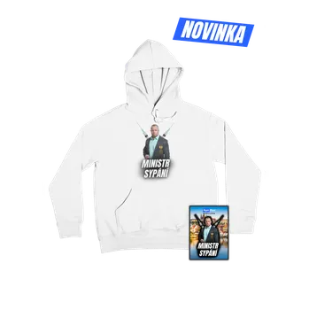 Pánská mikina LIMITOVANÁ MIKINA - Ministr Sypání - BÍLÁ + SBĚRATELSKÁ KARTIČKA S