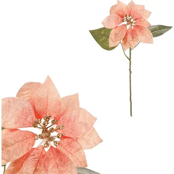 umělá květina Autronic Vánoční růže - umělá řezaná květina, růžovo-zlatá, sada 12 ks