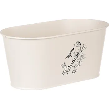 Nákupní košík Autronic Truhlík kovový - motiv ptáčka, barva krémová, sada 3 ks