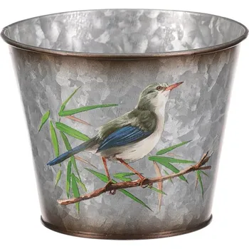 Autronic Kovový obal na květiny, design s ptáčky., sada 4 ks